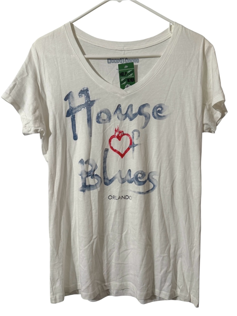 NWT House Of Blues watercolor logo red white & blue women’s fitted V-neck shirt